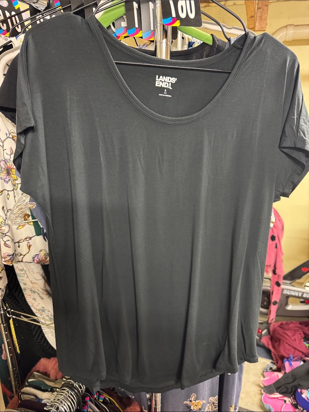 Lands' End Women's Short Sleeve Scoop Neck Top - Black